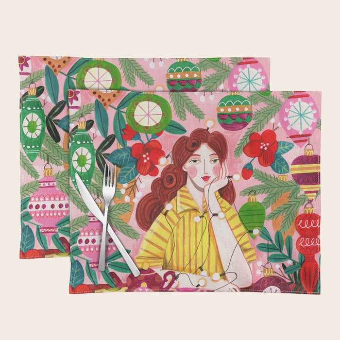 Midcentury Festive Christmas Woman Placemat Gallery Image 1