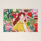 Midcentury Festive Christmas Woman Welcome Mat Gallery Image 1
