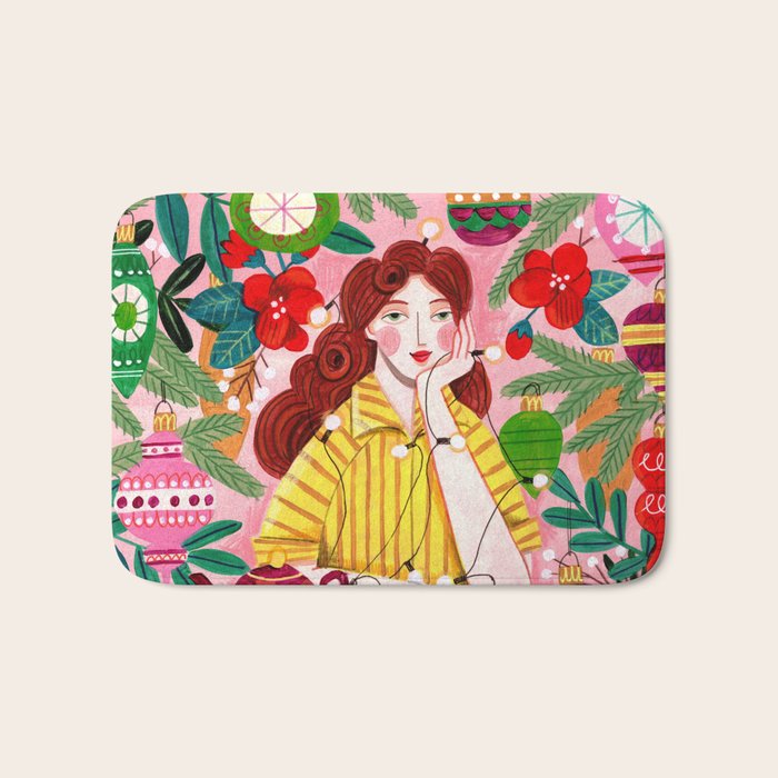 Midcentury Festive Christmas Woman Bath Mat Gallery Image 1