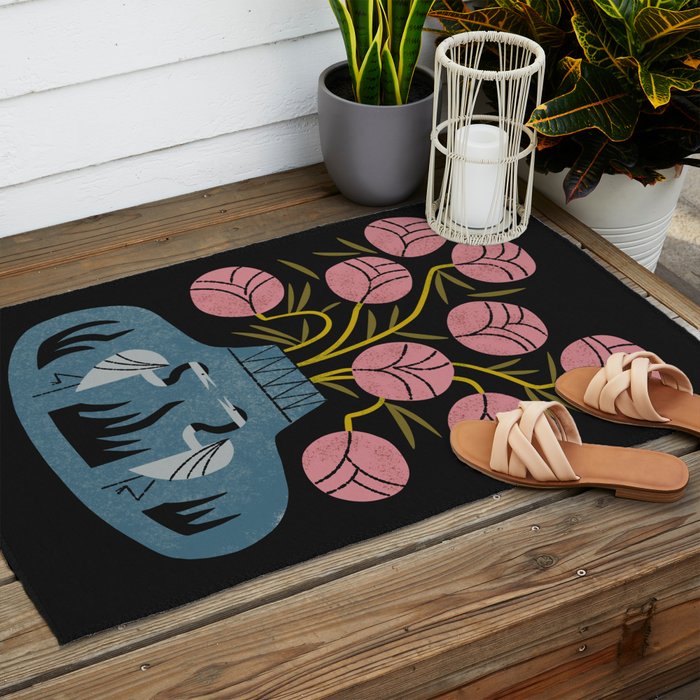 Pink Bouquet And Crane Vase Outdoor Rug Gallery Image 2