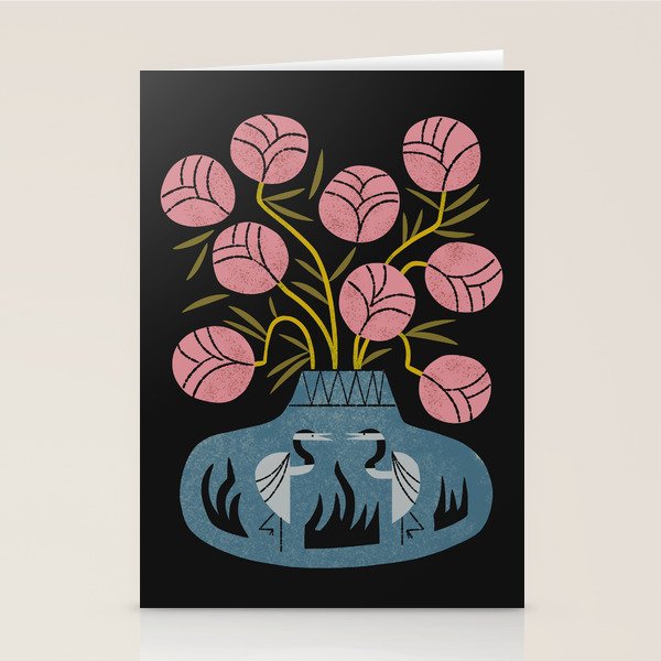 Pink Bouquet And Crane Vase Stationery Card Gallery Image 1