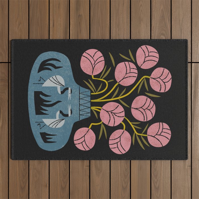 Pink Bouquet And Crane Vase Outdoor Rug Gallery Image 1
