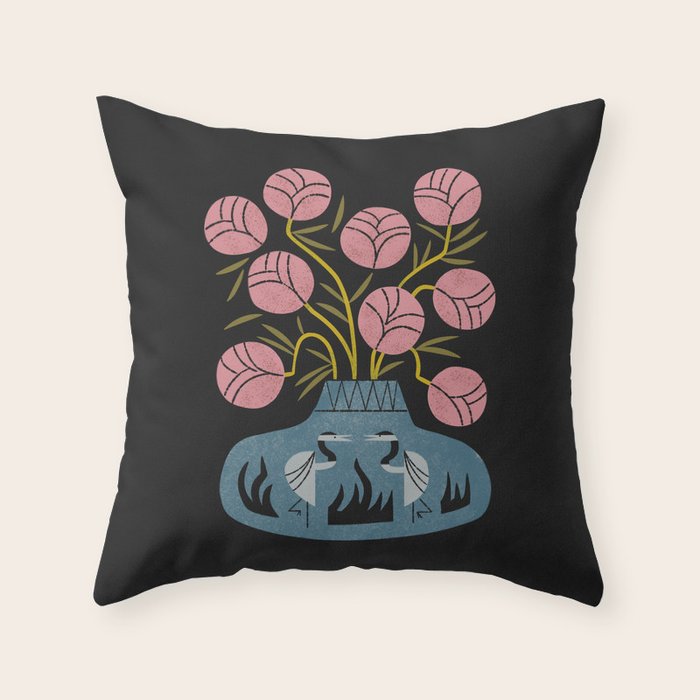 Pink Bouquet And Crane Vase Throw Pillow Gallery Image 6