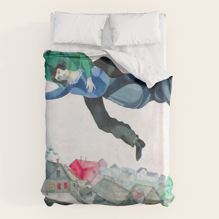Over the Town by Marc Chagal ,marc chagall famous paintings Duvet Cover Gallery Image 1