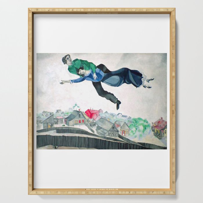 Over the Town by Marc Chagal ,marc chagall famous paintings Serving Tray Gallery Image 1