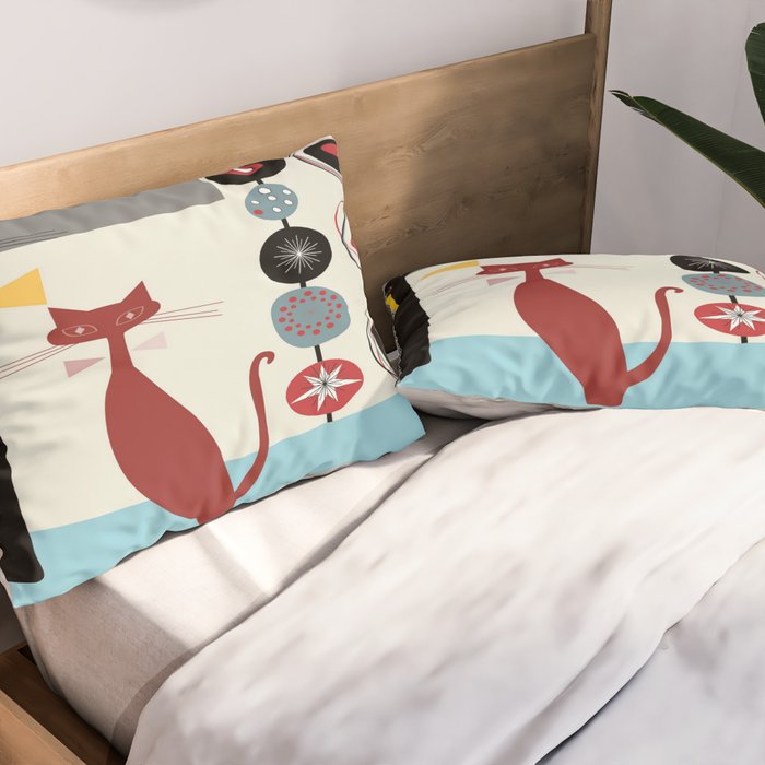 Mid-Century Modern Art Cats Pillow Sham Gallery Image 2
