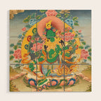 Green Tara On Lotus Throne - Buddhist Thangka Wood Wall Art Gallery Image 1