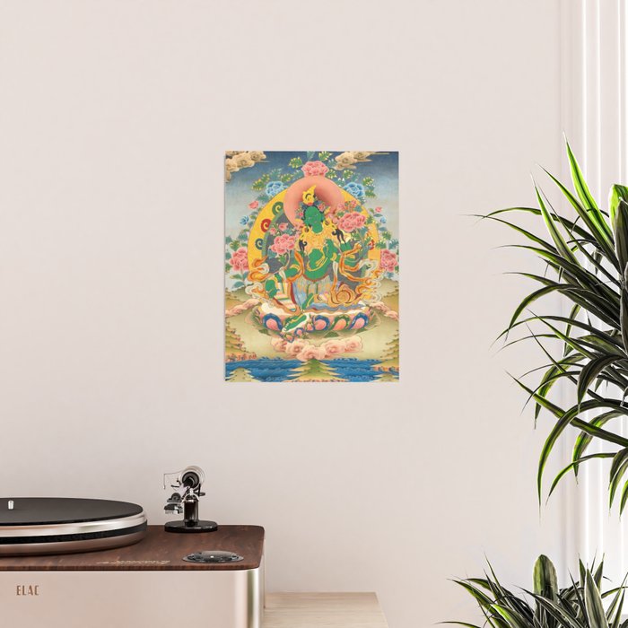 Green Tara On Lotus Throne - Buddhist Thangka Poster Gallery Image 2