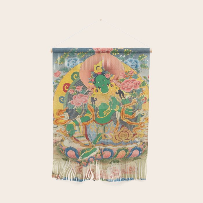 Green Tara On Lotus Throne - Buddhist Thangka Wall Hanging Gallery Image 1