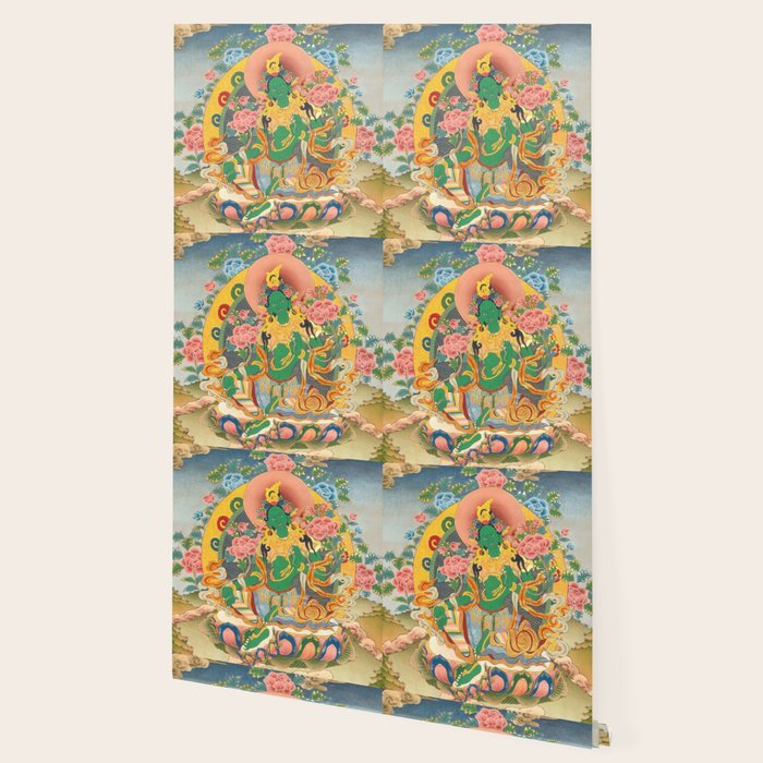 Green Tara On Lotus Throne - Buddhist Thangka Wallpaper Gallery Image 2