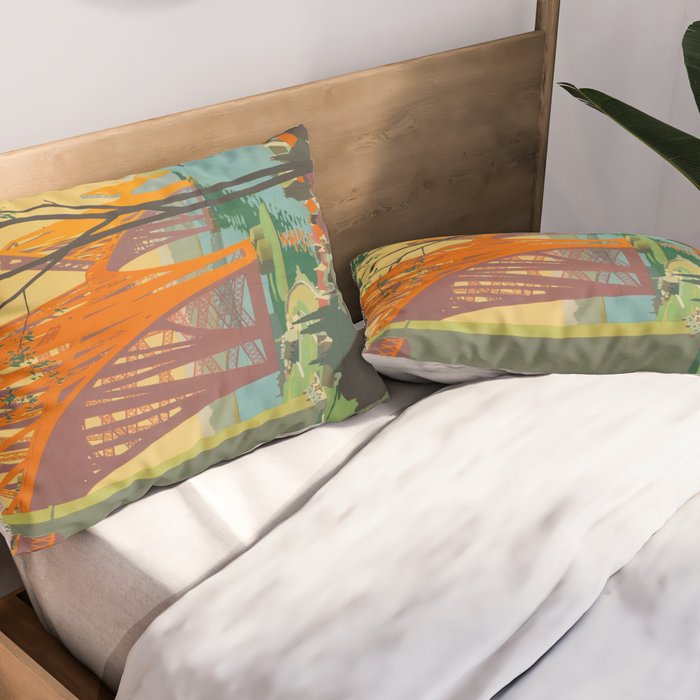 Mid Century Colorful Travel Posters Forth Bridge British Railways Pillow Sham Gallery Image 2