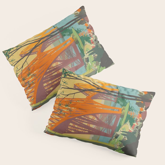 Mid Century Colorful Travel Posters Forth Bridge British Railways Pillow Sham Gallery Image 1