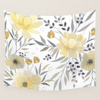 Modern, Floral Prints, Yellow, Gray and White Wall Tapestry Gallery Image 4