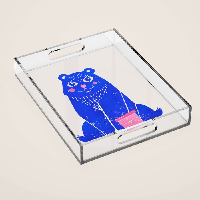 Blue Christmas Bear Acrylic Tray Gallery Image 1