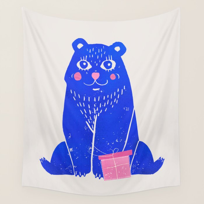 Blue Christmas Bear Wall Tapestry Gallery Image 4
