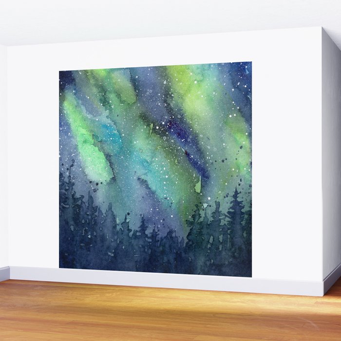 Galaxy Aurora Northern Lights Nebula Space Watercolor Wall Mural Gallery Image 2