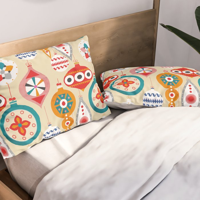 Retro christmas ornaments pattern Pillow Sham Gallery Image 2