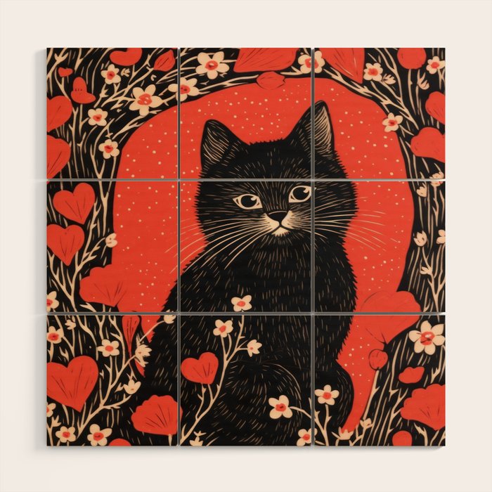 Valentines Kitty Wood Wall Art Gallery Image 1