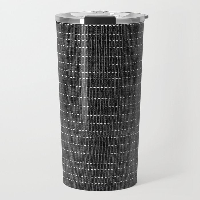 stitched stripes - charcoal Travel Mug Gallery Image 1