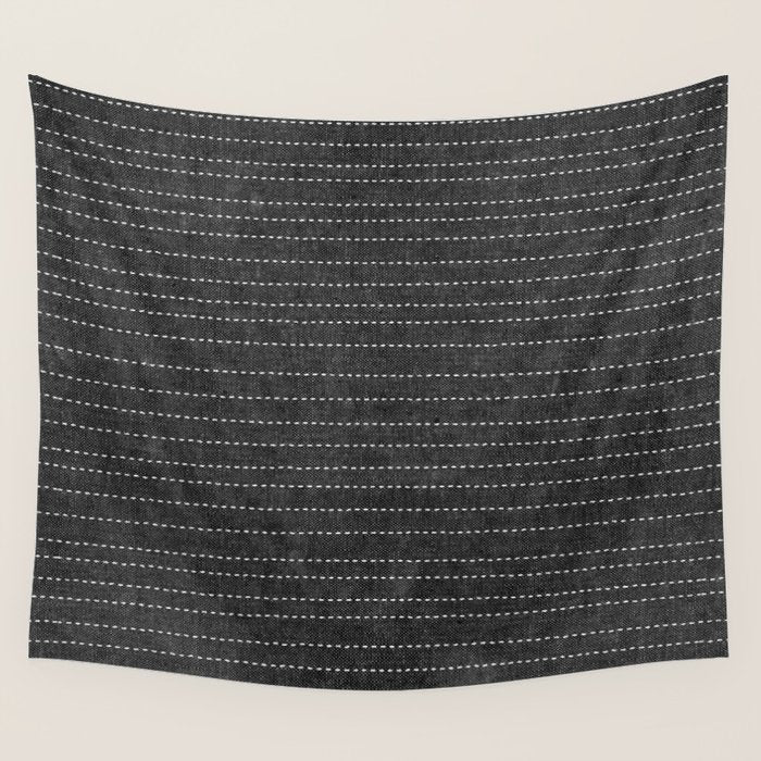 stitched stripes - charcoal Wall Tapestry Gallery Image 4