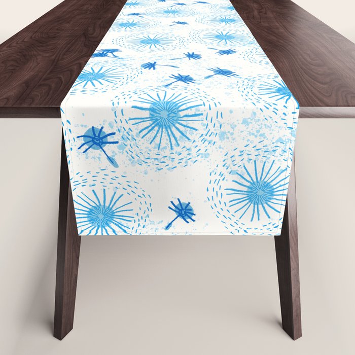 Make A Wish Dandelion Pattern in Sky Blue & Off White Table Runner Gallery Image 1
