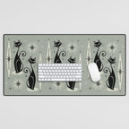 Mid Century Meow Retro Atomic Cats - Gray Desk Mat Gallery Image 1