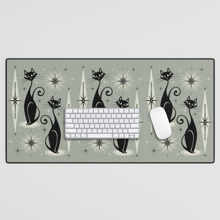 Mid Century Meow Retro Atomic Cats - Gray Desk Mat Gallery Image 1