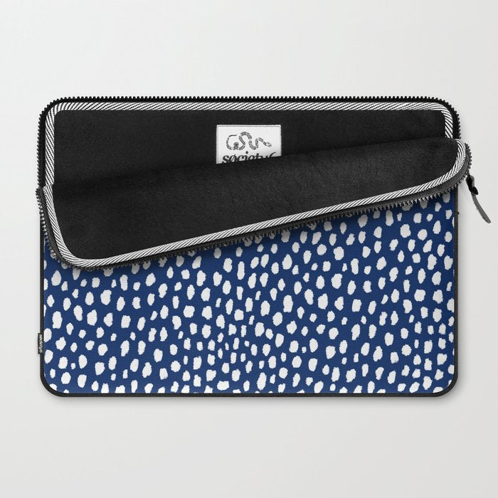 Handmade polka dot brush strokes (white/navy blue) Laptop Sleeve Gallery Image 2