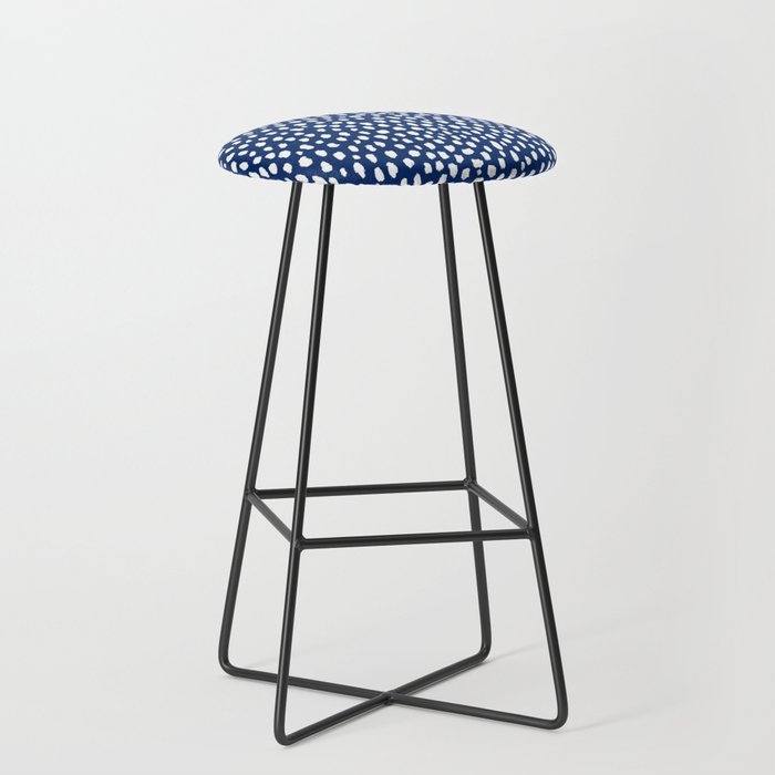 Handmade polka dot brush strokes (white/navy blue) Stool Gallery Image 1