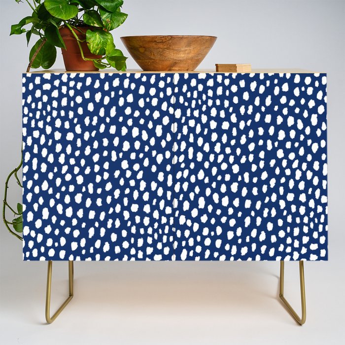 Handmade polka dot brush strokes (white/navy blue) Credenza Gallery Image 1