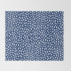 Handmade polka dot brush strokes (white/navy blue) Throw Blanket Gallery Image 2