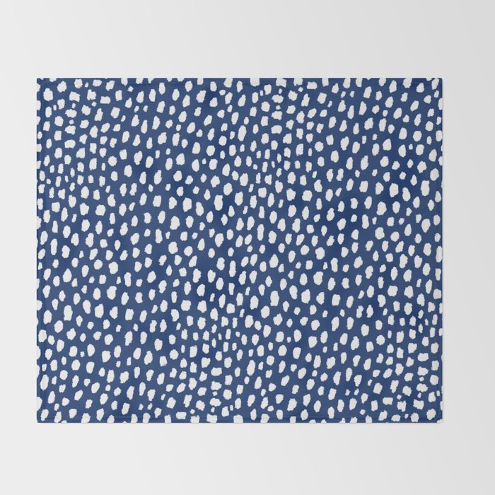 Handmade polka dot brush strokes (white/navy blue) Throw Blanket Gallery Image 2