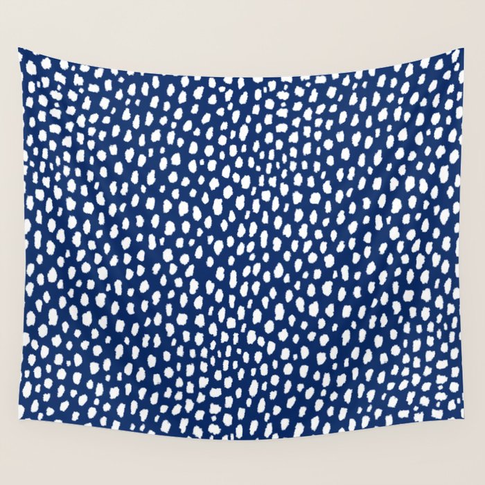 Handmade polka dot brush strokes (white/navy blue) Wall Tapestry Gallery Image 4