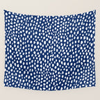 Handmade polka dot brush strokes (white/navy blue) Wall Tapestry Gallery Image 4
