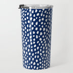 Handmade polka dot brush strokes (white/navy blue) Travel Mug Gallery Image 3