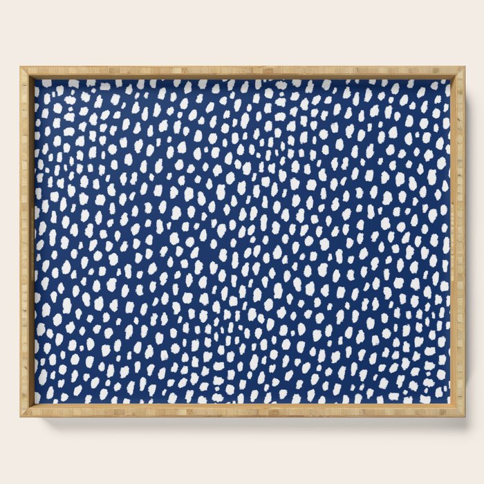 Handmade polka dot brush strokes (white/navy blue) Serving Tray Gallery Image 1