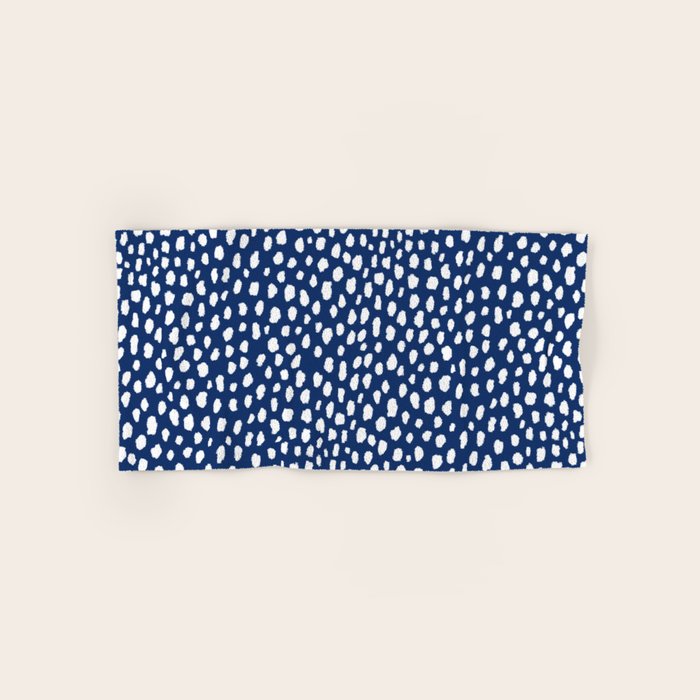 Handmade polka dot brush strokes (white/navy blue) Bath Towel Gallery Image 1