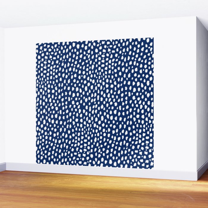 Handmade polka dot brush strokes (white/navy blue) Wall Mural Gallery Image 2