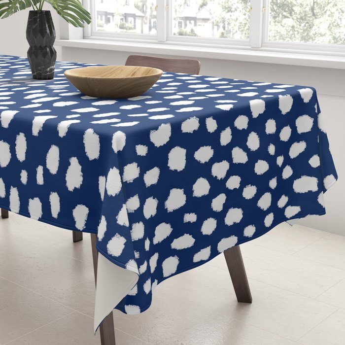 Handmade polka dot brush strokes (white/navy blue) Tablecloth Gallery Image 3