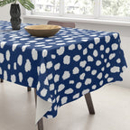 Handmade polka dot brush strokes (white/navy blue) Tablecloth Gallery Image 3