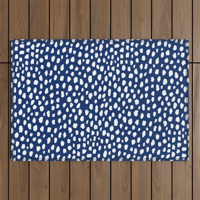 Handmade polka dot brush strokes (white/navy blue) Outdoor Rug Gallery Image 1