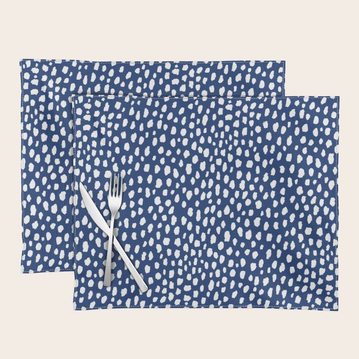 Handmade polka dot brush strokes (white/navy blue) Placemat Gallery Image 1