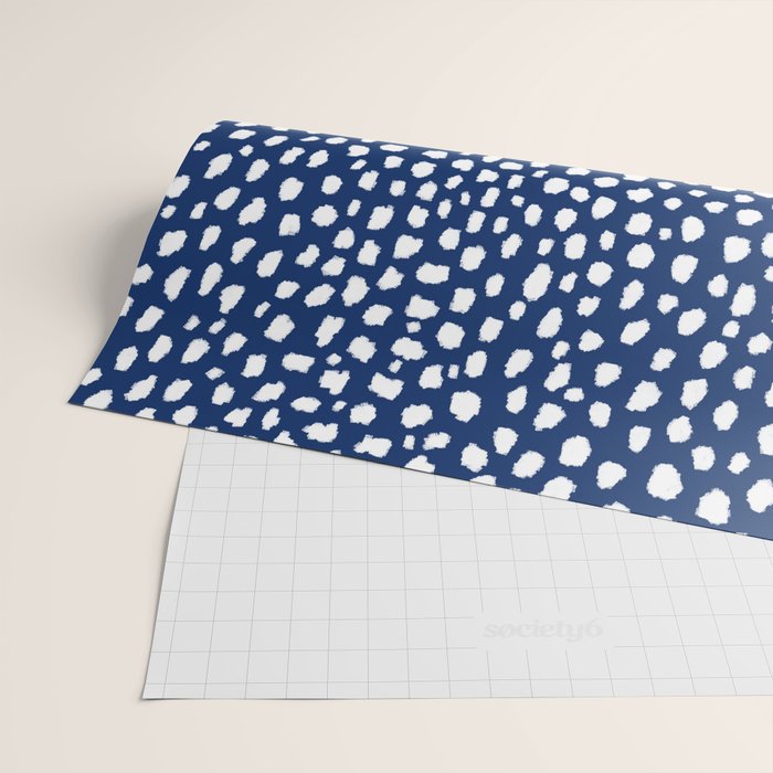 Handmade polka dot brush strokes (white/navy blue) Wrapping Paper Gallery Image 2