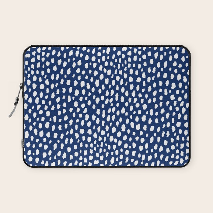 Handmade polka dot brush strokes (white/navy blue) Laptop Sleeve Gallery Image 1