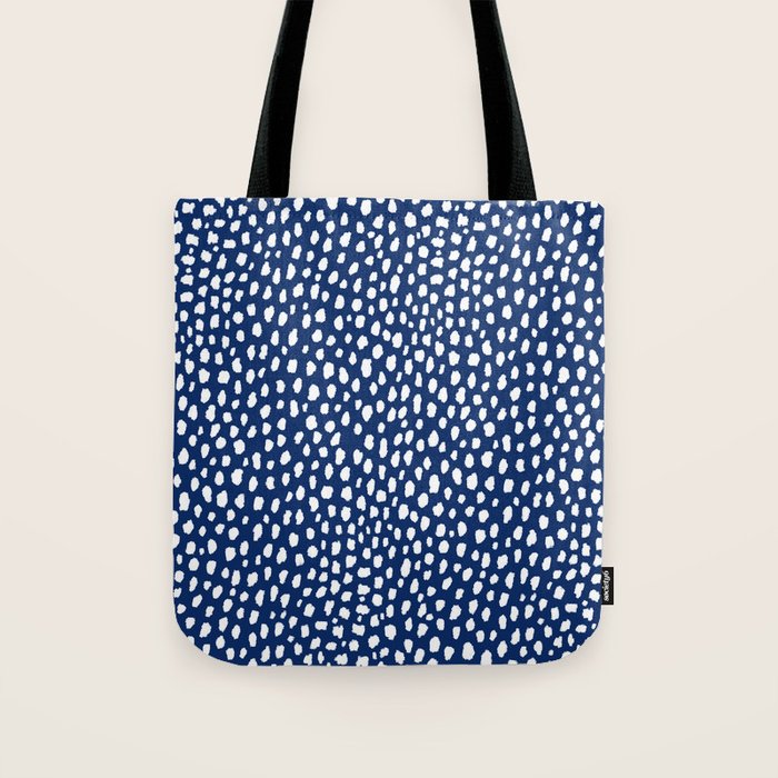 Handmade polka dot brush strokes (white/navy blue) Tote Bag Gallery Image 1