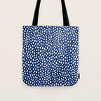 Handmade polka dot brush strokes (white/navy blue) Tote Bag Gallery Image 1