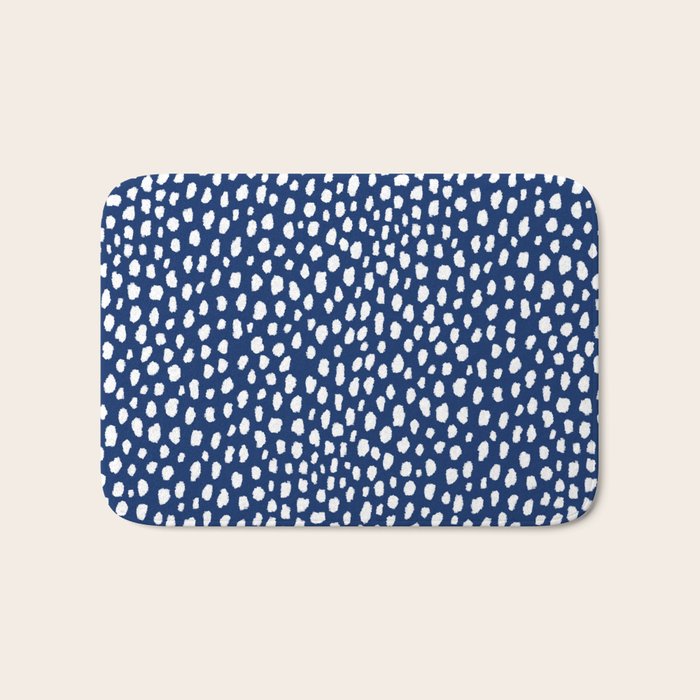 Handmade polka dot brush strokes (white/navy blue) Bath Mat Gallery Image 1