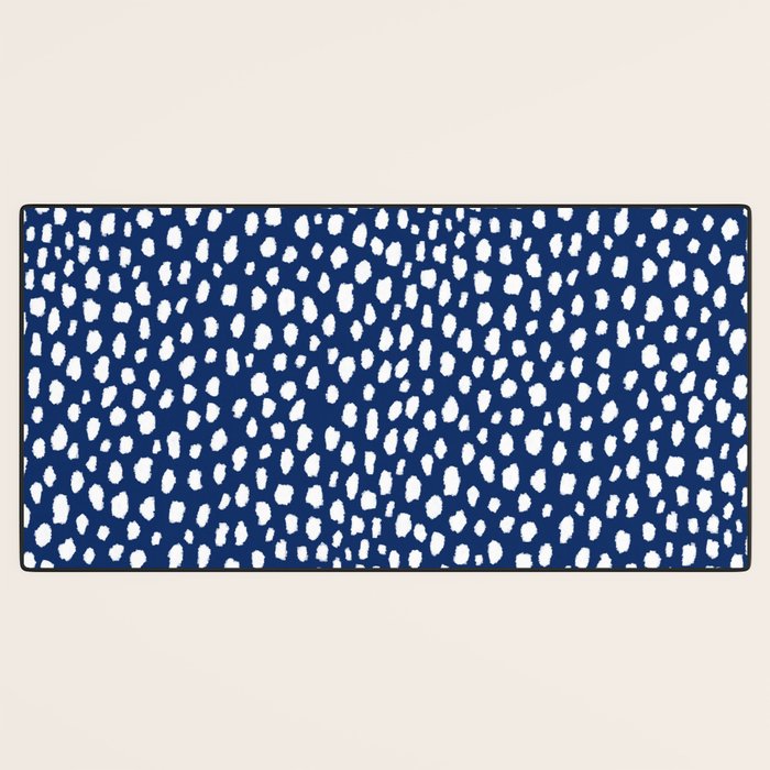 Handmade polka dot brush strokes (white/navy blue) Desk Mat Gallery Image 3