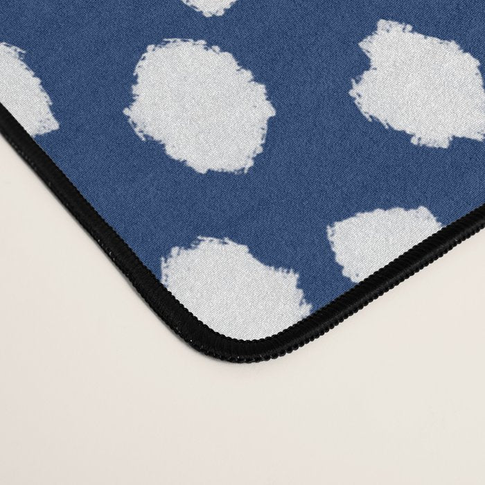Handmade polka dot brush strokes (white/navy blue) Desk Mat Gallery Image 4