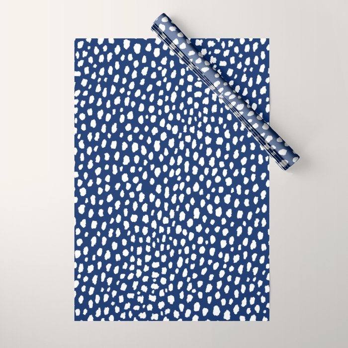 Handmade polka dot brush strokes (white/navy blue) Wrapping Paper Gallery Image 1